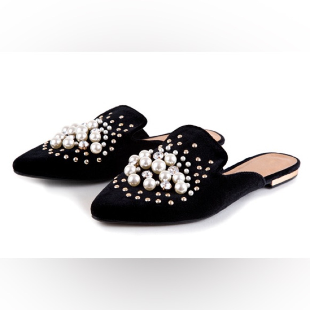 Bamboo Flats*Velvet Flats Slippers*Vintage Shoes*Mary
Jane*Pearl Jewels Party - Picture 4 of 10